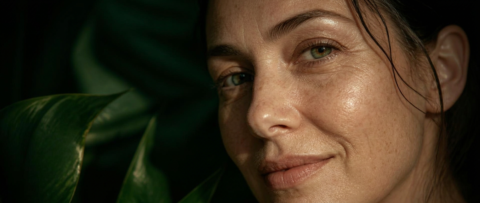 Close-up of a woman's luminous, healthy skin